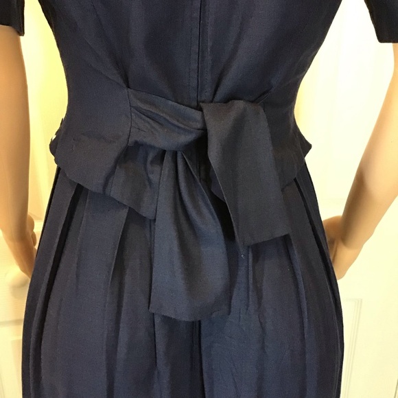 Plaza South Vintage Blue Beaded Short Sleeve Secretary Popover Dress Size 4 - Picture 7 of 8